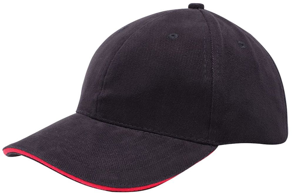 Nilton's Heavy Brushed Cap, 360 g/m² - Schwarz (Black) / Rot